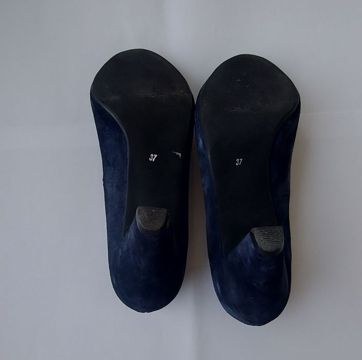 Pantofi cu toc gros piele intoarsa naturala , bleumarin