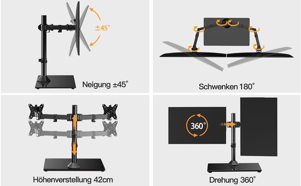 Свободно стояща регулируема стойка за бюро за 2 монитора, ErGear