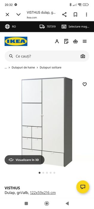 Dulap haine cu rafturi și bara de umerase