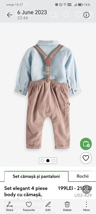 Set elegant Next 4 piese body cu camasa, papion, pantaloni cu bretele