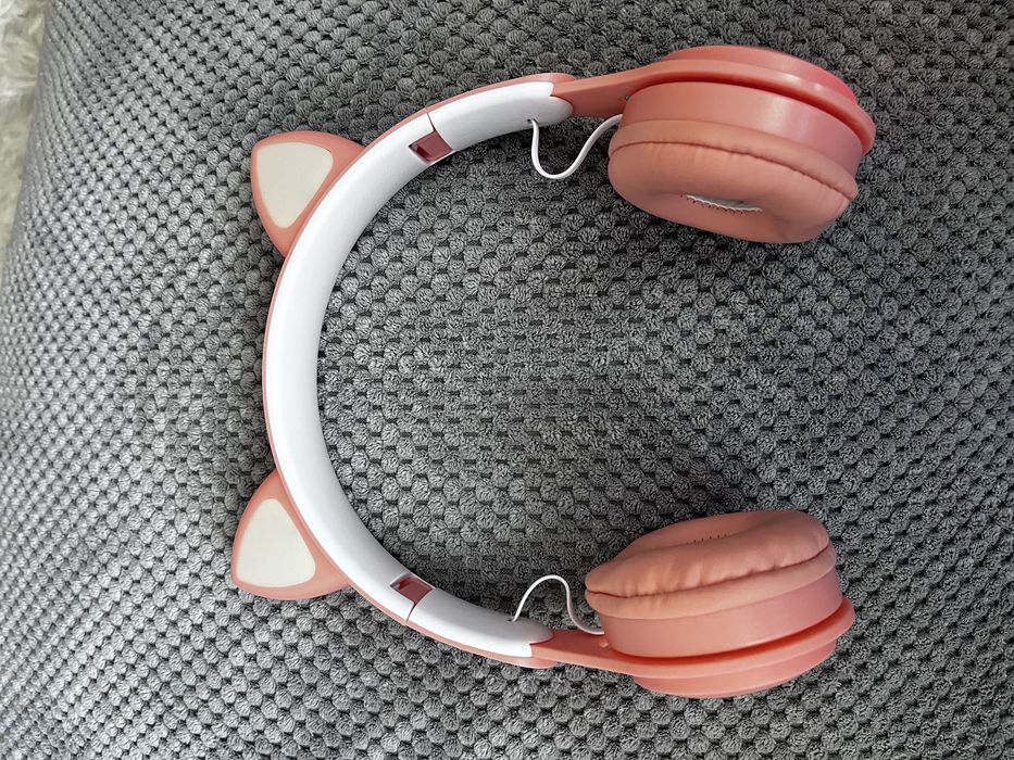 Casti cu urechi de pisica wireless cu LED roz