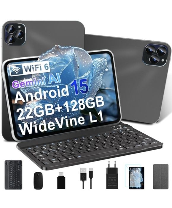 Tableta 10 inchi Android 15 cu 22GB RAM+128GB ROM 6000 mAh, 8MP+5MP, cu Carcasa