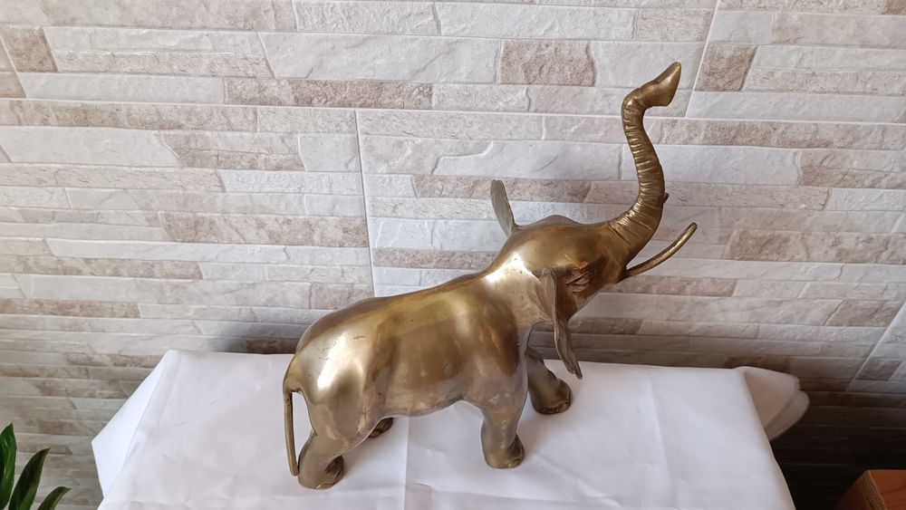 Голяма стара фигура на слон - месинг - 32см