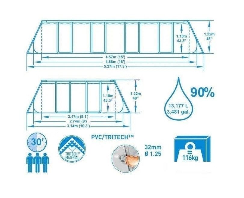 Бассейн Bestway 56465 Power Steel 549×274×122 см