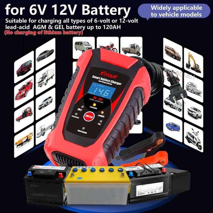 KATBO Зарядно устройство за автомобилна батерия 6 A: 6 V 12 V 24 V