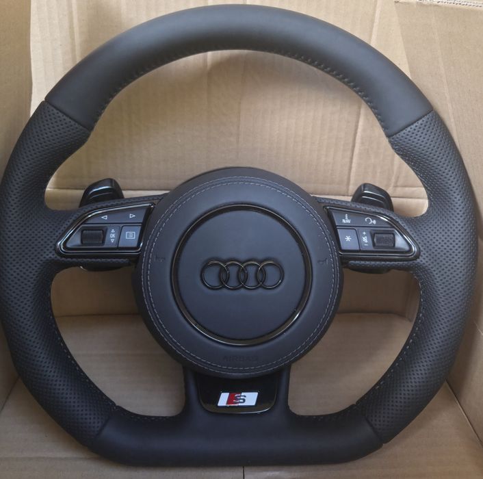 Кожен споретен волан за Ауди А1 А3 А6 А7 А8 Audi A1 A3 A6 A7 A8 тип рязан тунинг волан с пера от перфорирана кожа тип S-line RS-line