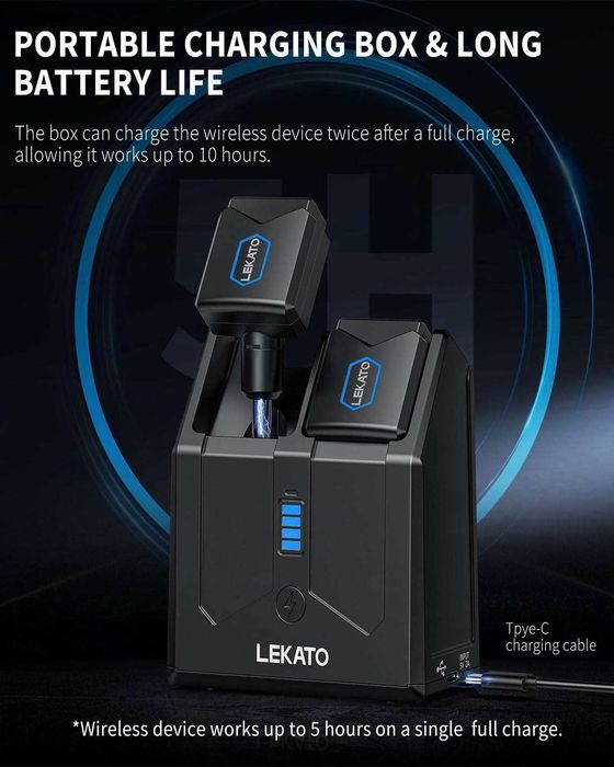 Sistem de chitară wireless LEKATO JW-06 5.8GHz cu cutie de încărcare