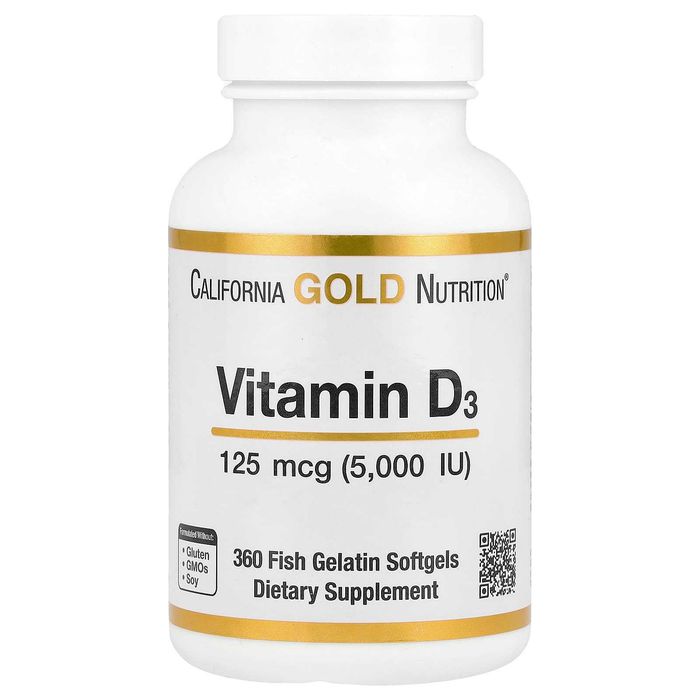 Витамин D3, California Gold Nutrition, 5000 МЕ, 360 капсул