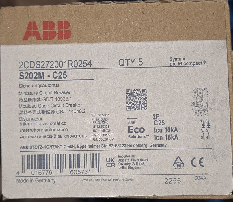 Нови Автоматични Прекъсвачи ABB S202M (2P) и S201M (1P) - 10kA (Чисто нови в кутии)