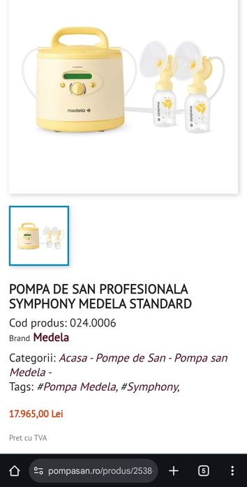 Pompa de san MEDELA SYMPHONY, profesionala