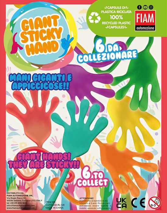 Капсули с играчки 55мм - 'GIANT STICKY HAND' - 0,46 €