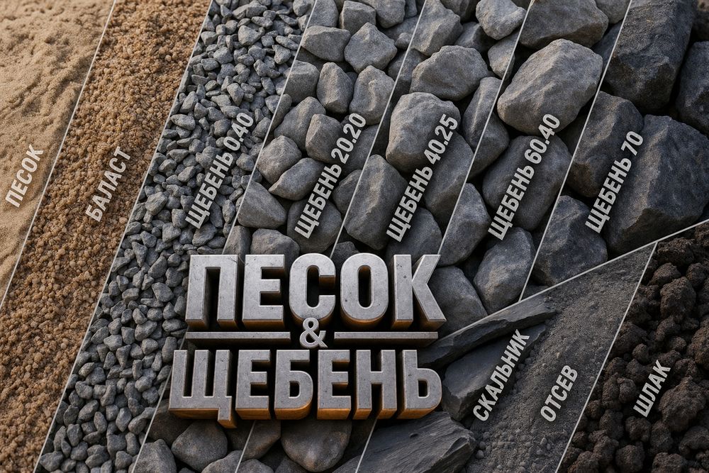 Доставка песка, балласта, щебня, отсева, скальника, шлака, чернозёма