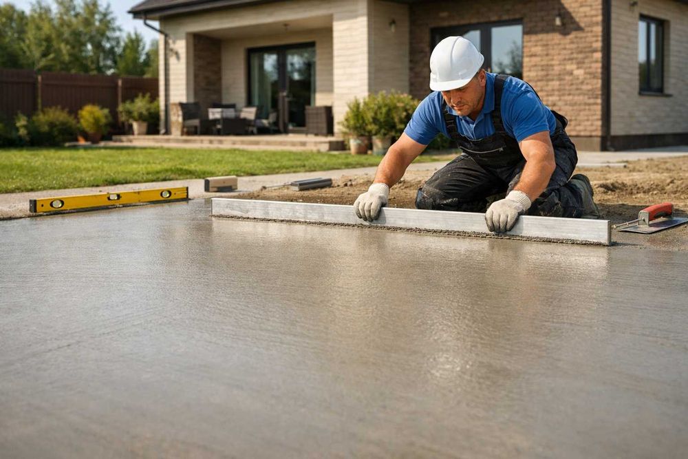 Стяжка бетона. Бетон стяжка. укладка брусчатки. установка гранита