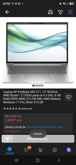 Laptop HpProbook 445G11, Ryzen3, WUXGA, 16Gb ddr5, 256Gb ssd