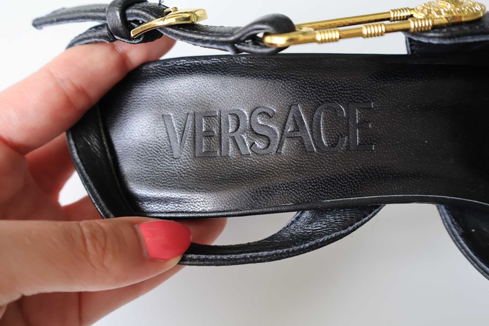 Versace черни кожени дамски обувки на ток, Размер 38.5