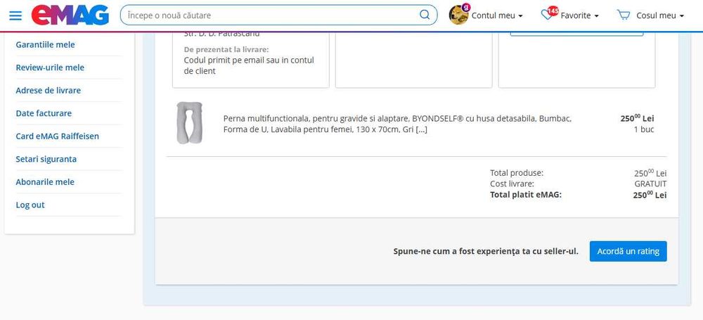 Perna gravide cu husa bumbac, detasabila, in forma de U