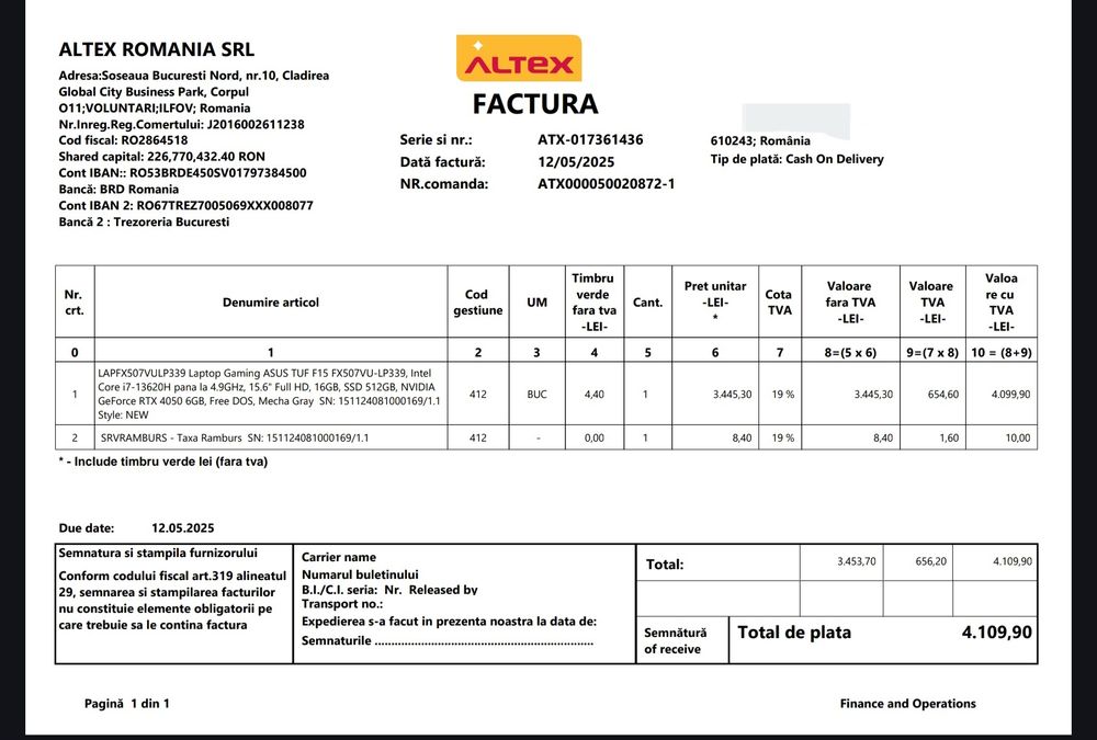 Laptop Gaming ASUS TUF F15 FX507VU-LP339, Intel Core i7-13620H pana la