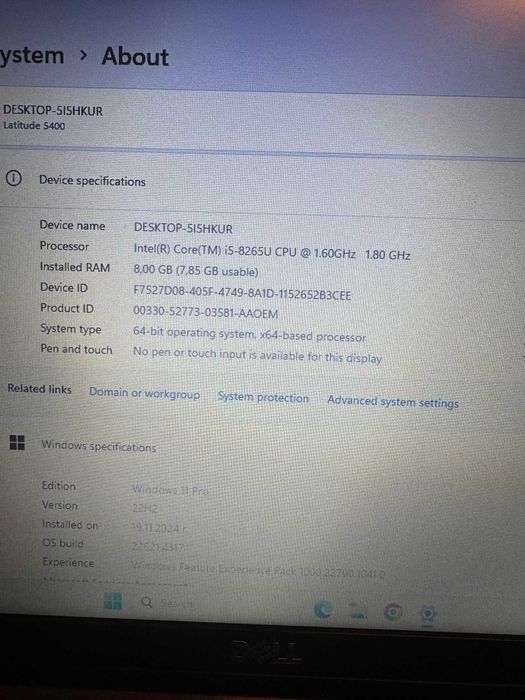 Dell Latitude 5400 I5-8265U/8RAM/256 SSD/Intel UHD Graphics
