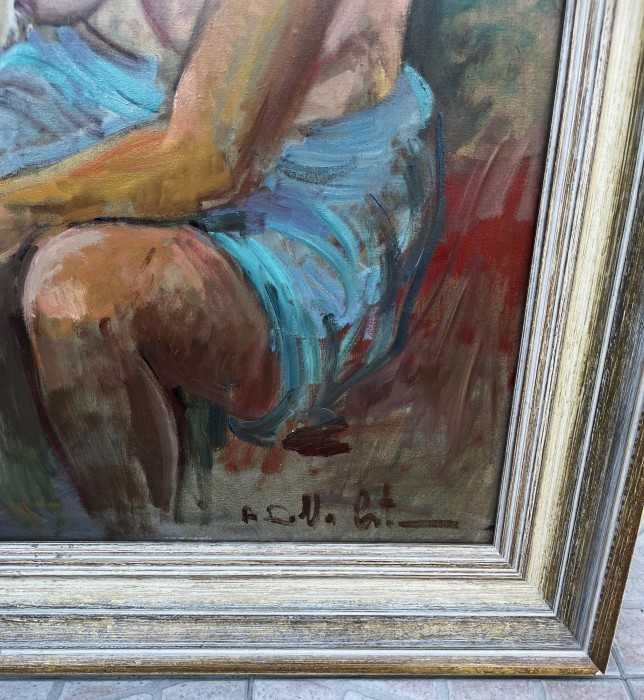 Deosebit tablou-pictura manuala in ulei pe panza-Nud-semnat-Italia