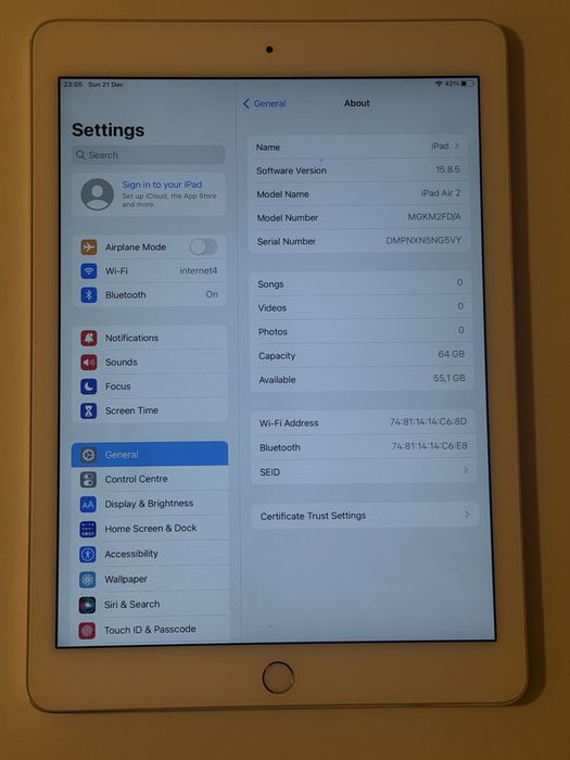 Tableta Apple iPad Air 2 wifi 64Gb Green stare foarte buna cu Bypass