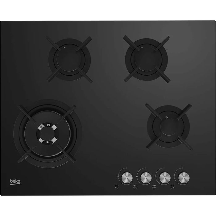 Plita incorporabila BEKO pe Gaz, sticlă neagră. 4 arzatoare, Wok,