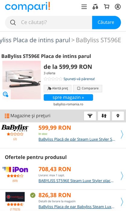 MDM vinde: Placa de intins parul Babyliss ST596E.