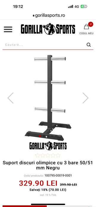 Suport profesional discuri olimpice cu 3 bare 50/51 mm Negru, Alb