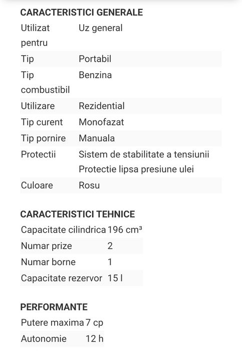 Vând Generator de curent HECHT GG 3300  2600V 7cp  193cm 12h
