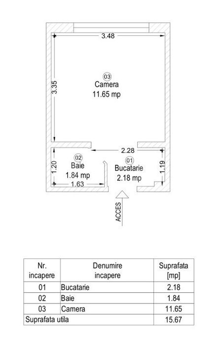 Garsoniera compacta si practica, 15.67 mp, zona UMT – ideala pentru
