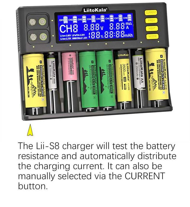 Lii-S8 8 sloturi, charger 12V/3A, adapter 12V Car Cable - LiitoKala