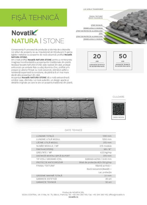 Tigla metalica  cu roca vulcanica Novatik NATURA - dealer autorizat