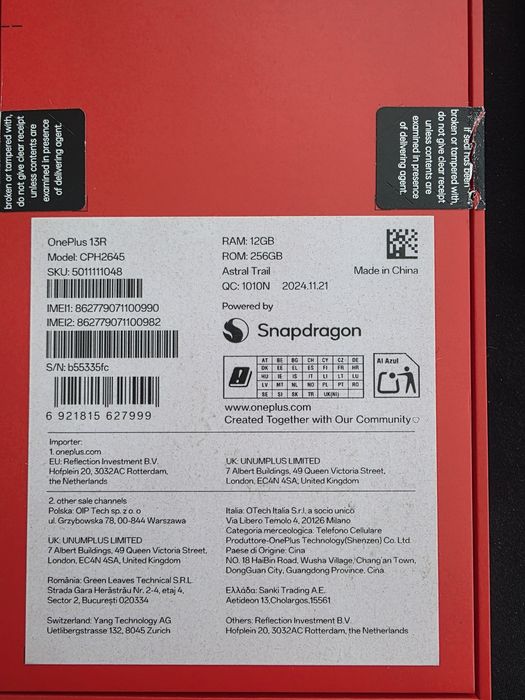 ONEPLUS 13.12 gb,256