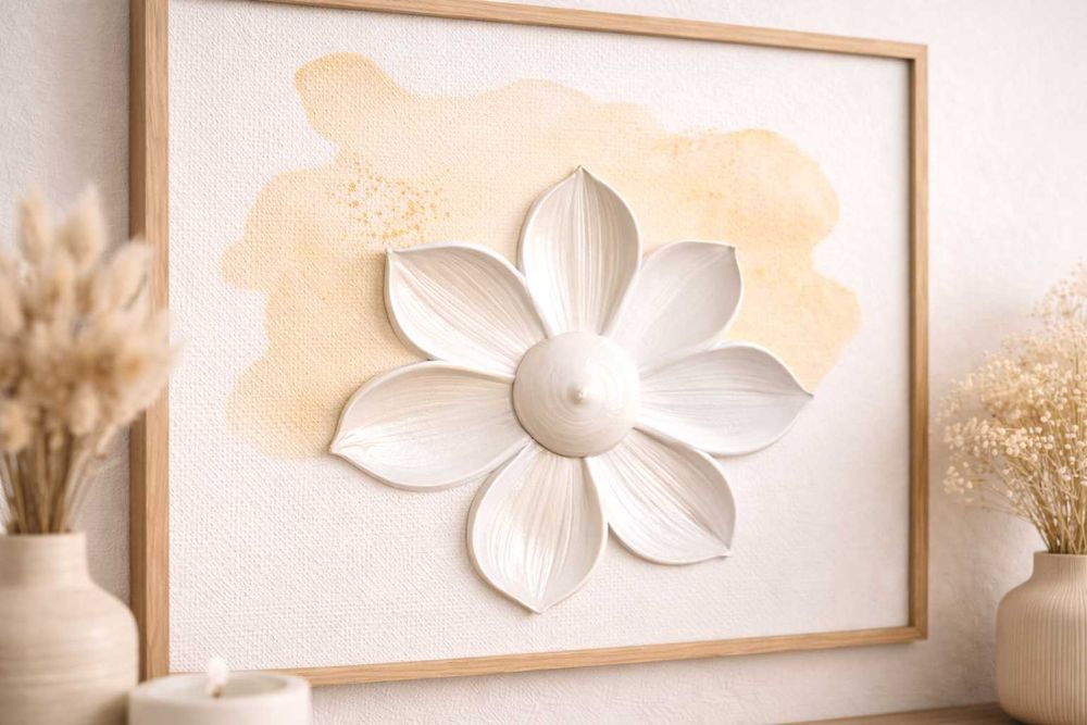 Tablou handmade cu floare texturată și fundal coffee – Precomandă