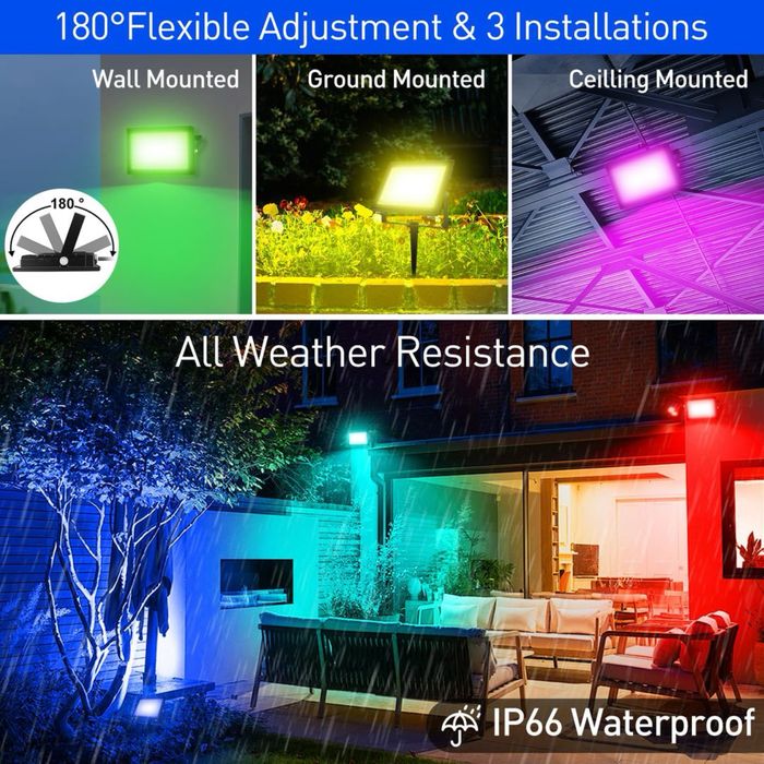 Proiector exterior RGB Bluetooth 60W IP66 Schimbare culori Telecomandă Control prin aplicație – RGB 60W