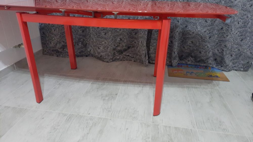 Masa sticla securizata-extensibila 180 cm×60 cm , picioare metalice