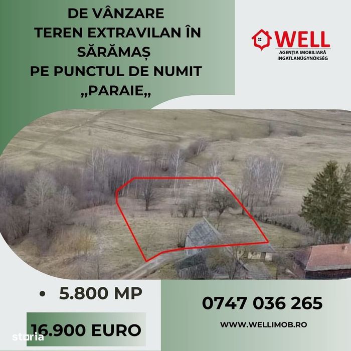 Teren extravilan de vânzare în Sărămaș, pe punctul de numit ,,PARAIE,,