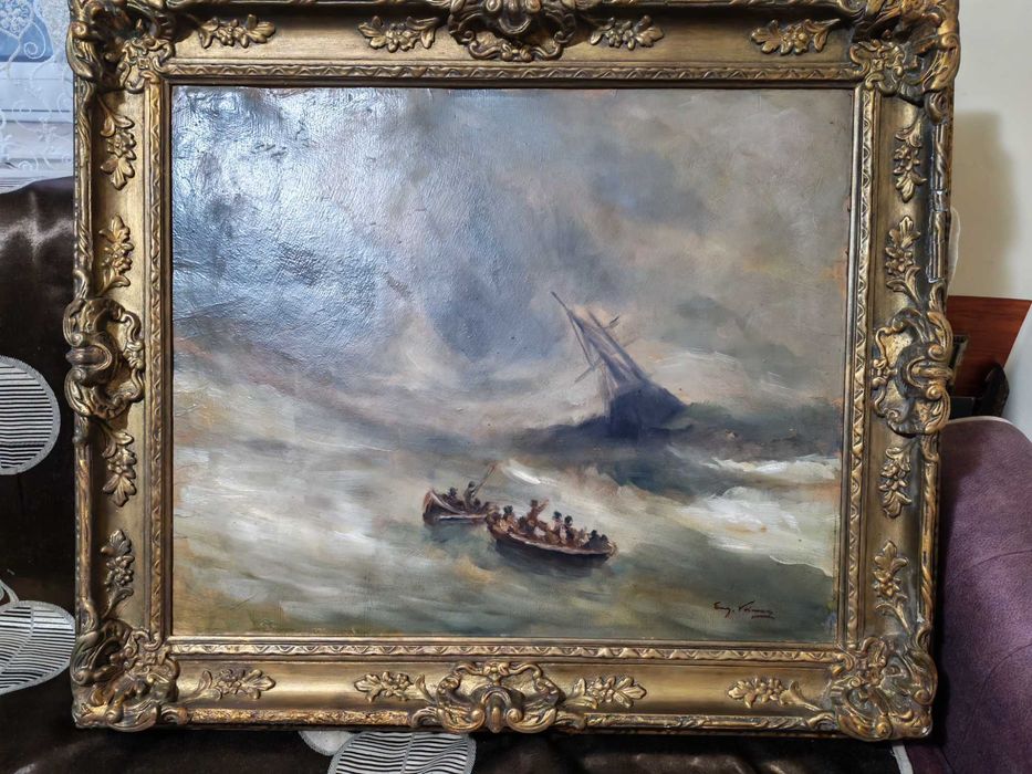 Tablou mare, original  Eugen Voinescu (1844 - 1909) - Naufragiul