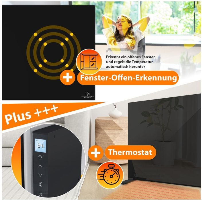 Стъклен инфрачервен нагревател 500W ,стенен и на крачета, дистанционно