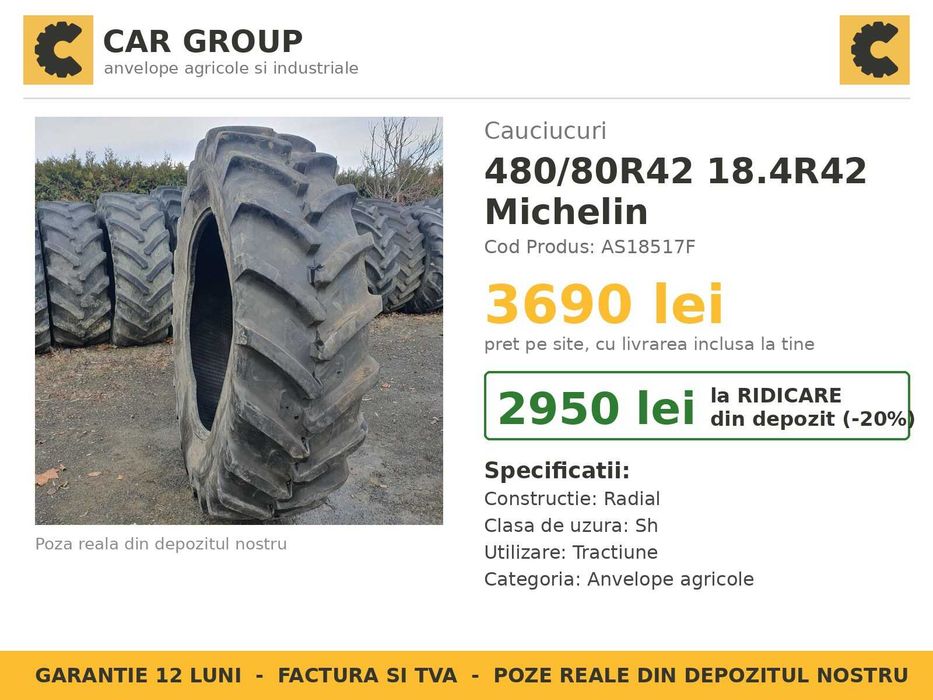 Cauciucuri 480/80R42 18.4R42 Michelin Anvelope Combina SH FACTURA