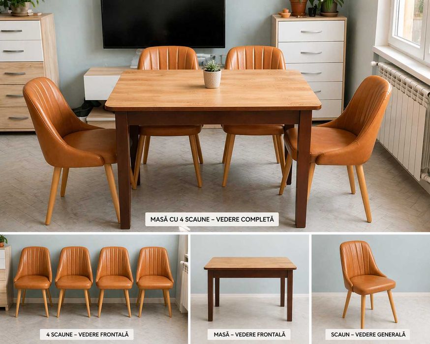 Masă dining + 4 scaune moderne – stare foarte bună – set complet