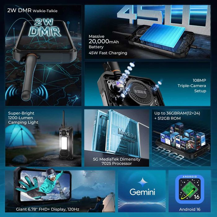 OUKITEL WP61 Plus 5G 6.78", 12GB/512GB, 108MP, 20000mAh, Walkie-Talkie