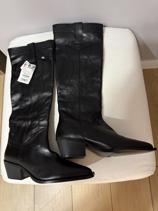 Cizme cowboy ZARA, piele, nou/cu eticheta