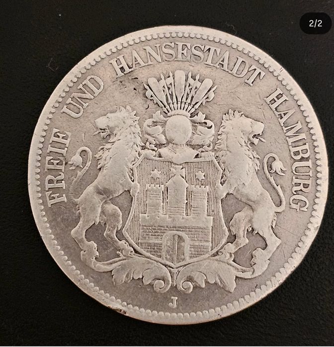 Серебро ‼️ 5 марок, 1875 г., Германская Империя