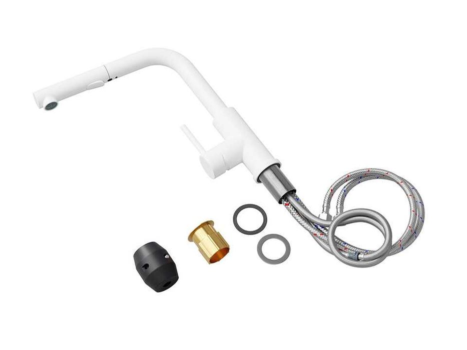 Бял смесител за кухня с изтегляща глава, 2 режима на струя - 3010