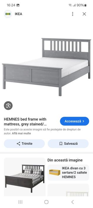 Cadru pat Ikea Hemnes , Gri, Nou, Sigilat