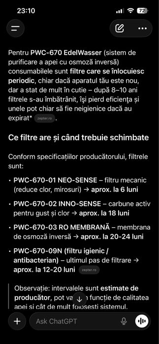 Purificator apă Zepter EdelWasser PWC‑670 Nou Sigilat