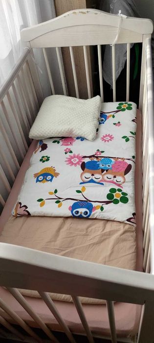 Pătuț bebe, din lemn cu laterala culisanta, Drewex Hippo, Alb