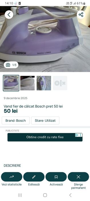 Vând fier de călcat Bosch pret 50 lei