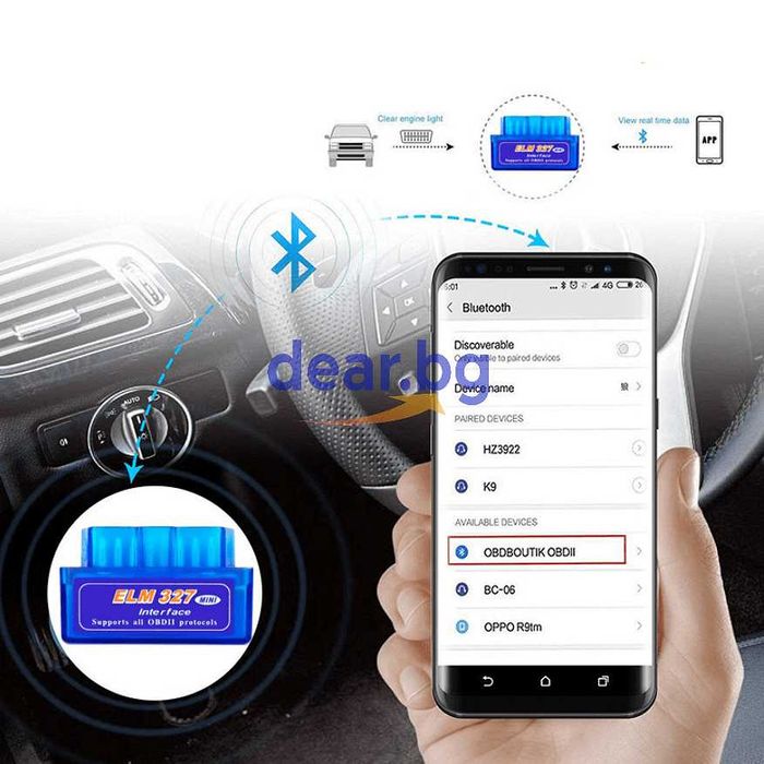 Уред за автомобилна диагностика ELM 327 OBD II, Bluetooth