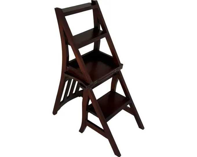 Scaun multifuncțional din lemn masiv, transformabil în scară 2 în 1